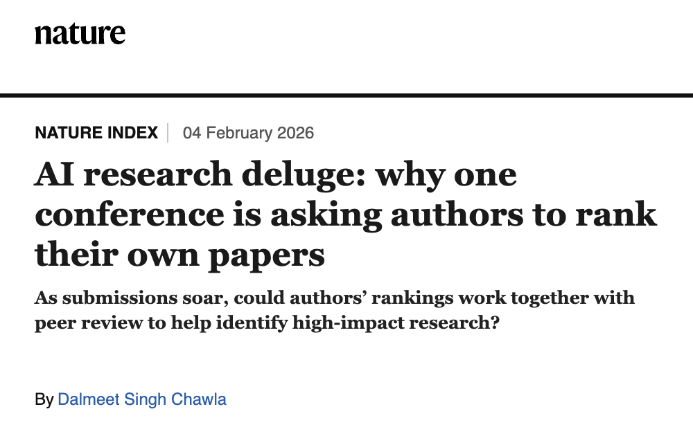 Nature Index article: AI research deluge — why one conference is asking authors to rank their own papers